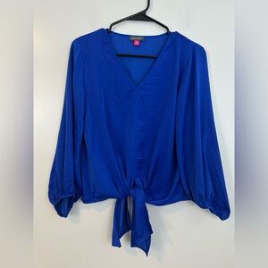 NWT Vince Camuto Cobalt Blue V-neck Pullover Tie Waist Blouse Size XS